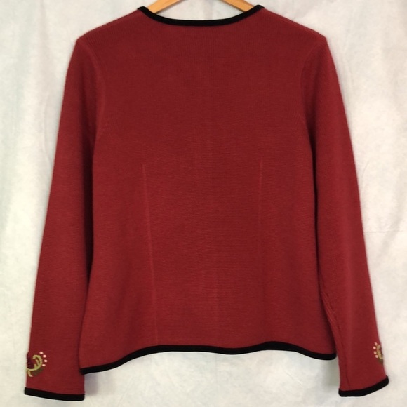 Croft Barrow Sweater Womens Red Woolen Embroidered Button Up Cardigan Size M - Picture 7 of 12